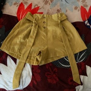 Yellow High Waist Paperbag Shorts